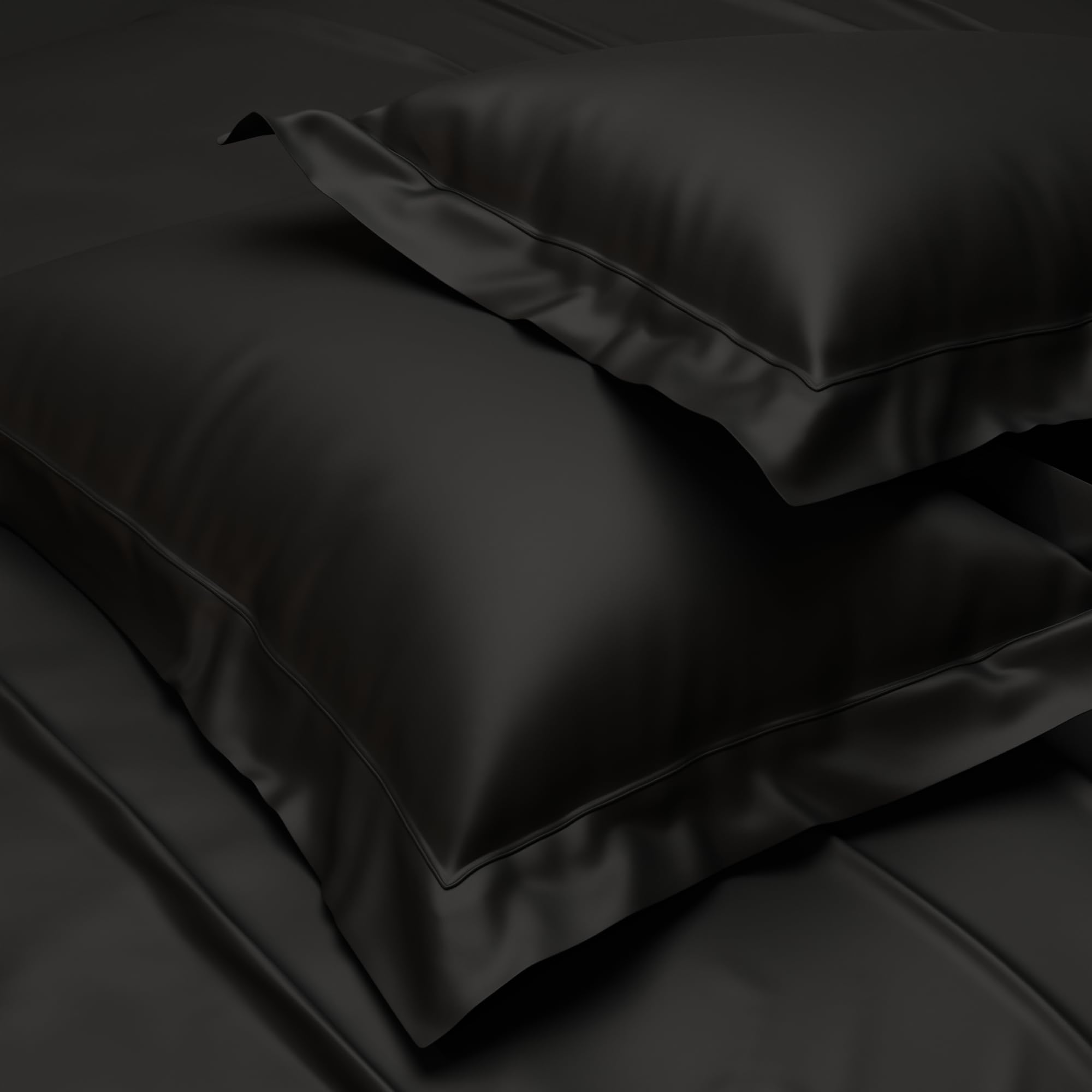 Stoa Paris Satin Pillow Covers, 300TC Premium Plain Pillow Cover Set of 2, Home Decor, Ultimate Comfort for Home, 68L x 45W Centimetres, Date Night - Midnight Black-image-24