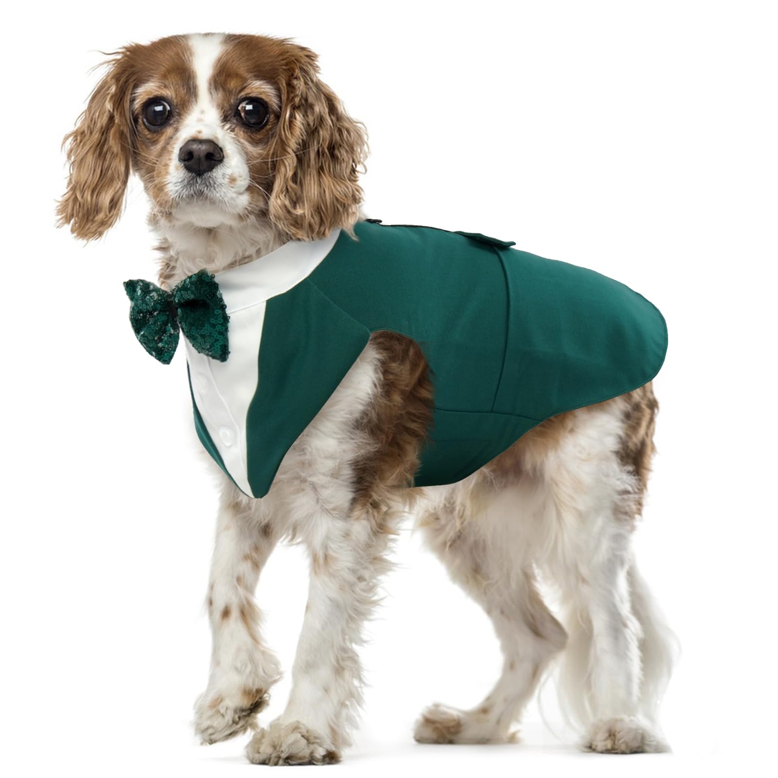 Traje y Bandana para Perros, Traje de Esmoquin Formal Perros Camiseta de Esmoquin con Pajarita Vestido de Fiesta Disfraz Navidad Perros(Verde Oscuro, L)