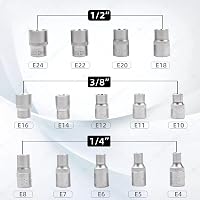 CCLIFE 14 Részes Torx Dugókulcs Készlet E Profil Külső Torx E4-E24 1/4 3/8 1/2 Hüvelyes Szerszám Krómozott 2