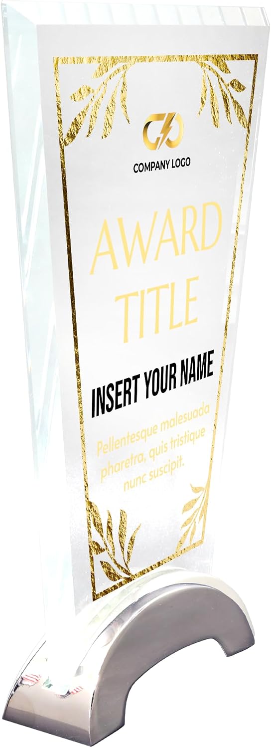 8.5" Personalized Glass Plaque for Awards and Trophies, Custom Award for Employee of the Month, Retirement, Leadership and Appreciation Gifts B (Design 6)