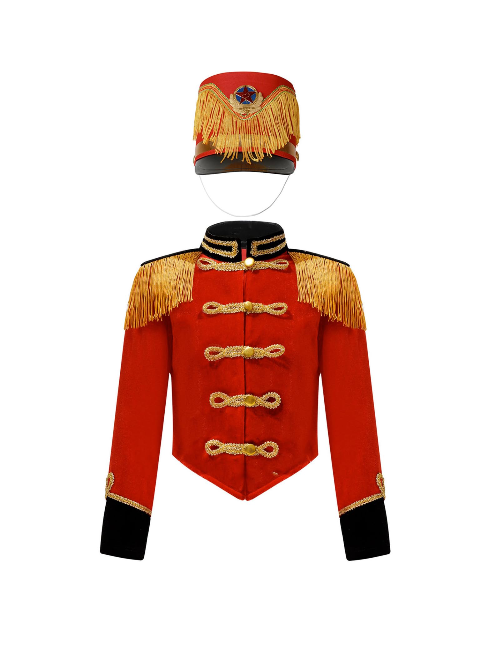Miaeowve Junior Teen's Royal Guard Ringmaster Role Play Costume Long Sleeve Bottom Down Jacket and Hat Set B Red 5-6 Years