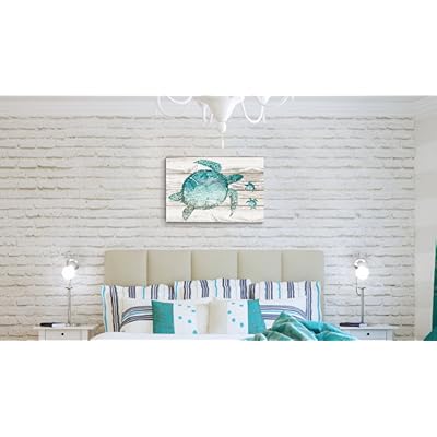 SUMGAR Sea Turtle Bathroom Decor Beach Themed Wall Art Ocean Coastal Pictures, Teal Blue Canvas Paintings Turquoise… 61RC6o5QbXL