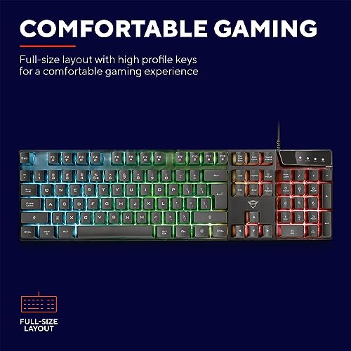 Azor GXT 835 - Tastiera da gioco QWERTY UK con illuminazione a LED, modalità gioco, 12 tasti multimediali, anti-ghosting, tastiera a membrana cablata USB per PC, computer, laptop, laptop - Tastiera gaming - Immagine 2