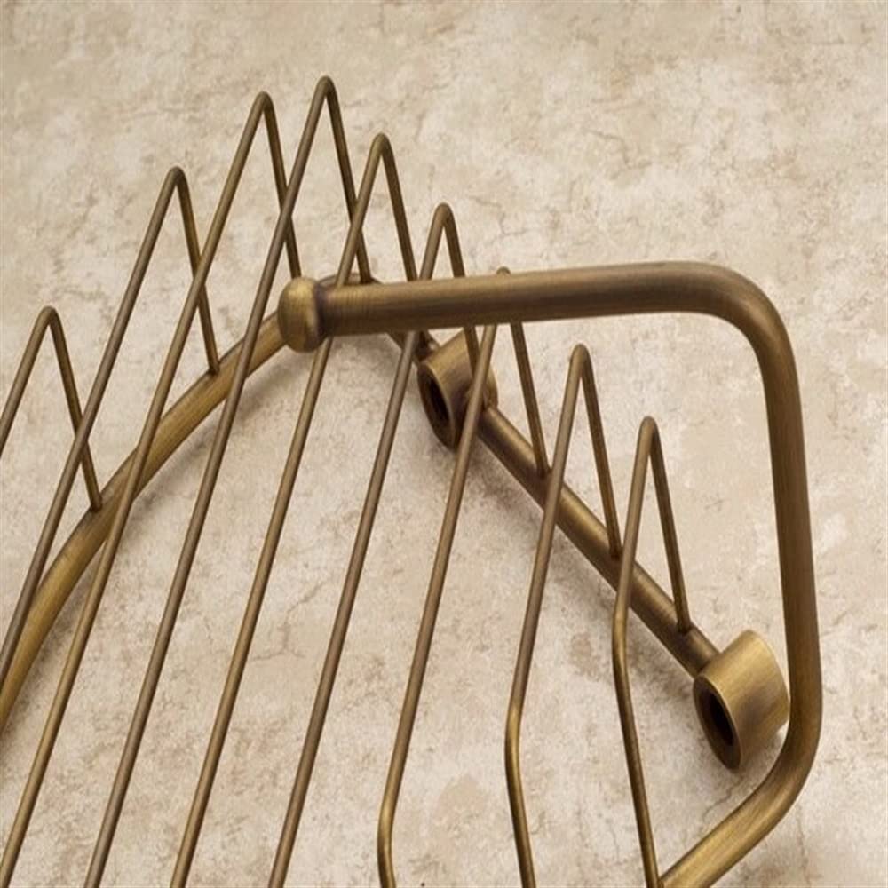 Estantes de baño exquisitos baño de latón Antiguo montado en la Pared Estante de Ducha de Esquina de un Solo Nivel Cesta de Almacenamiento con Gancho, Accesorio de baño