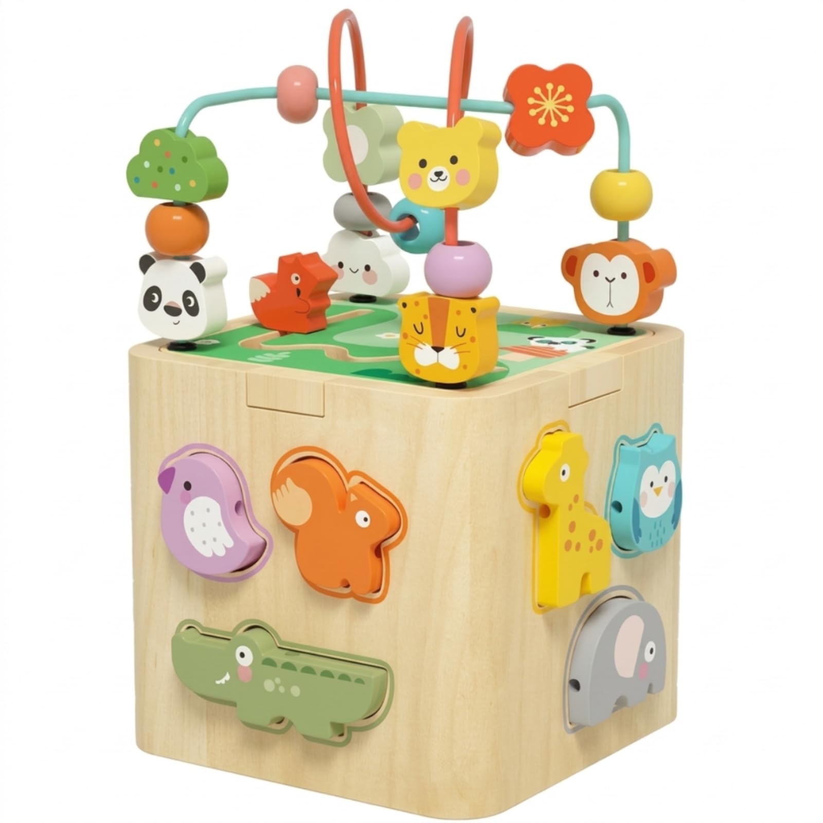 predolo Cubo con Ingranaggi Interattivo | Educativo, Cubo Attività in Legno, Multifunzionale, per Casa, Asilo Nido, area gioco