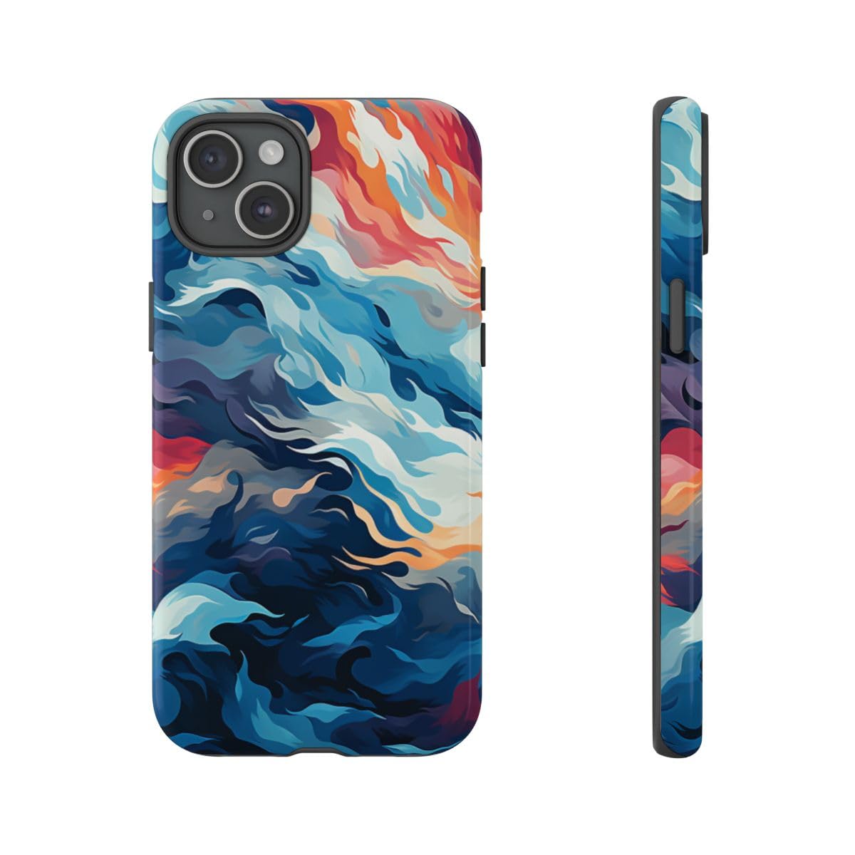 Coque rigide iPhone 15 Plus vagues océan feu brillante de protection