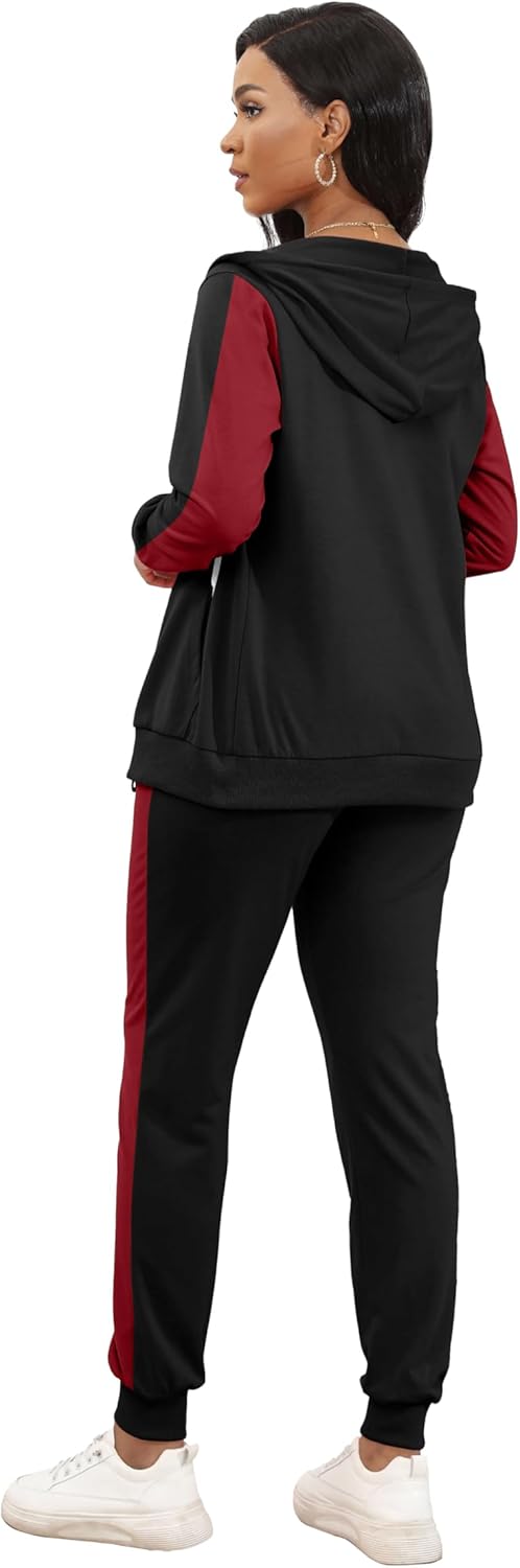 CLOCOR Track Suits for Women Set - Casual 2 Piece Outfits Sweatsuit Pocket Hoodies Long Sleeve with Patchwork Pants Set - Image 4