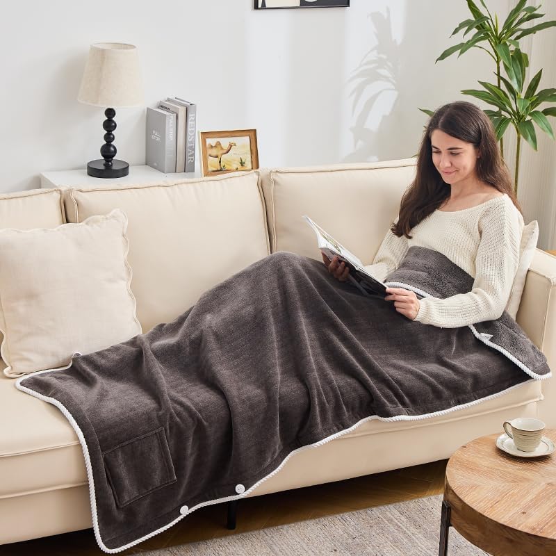 XING YE CHUAN Fleece Wearable Blanket, Comfy Poncho Throw with Buttons, Plush Sleeveless Blankets, for Women Cape Wrap Cover… - Image 6