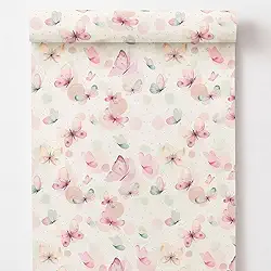 Papel de Parede Decorativo Borboletas Rosa Autocolante, 5m x 45cm para Sala Quarto Cozinha