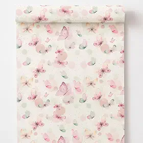 Papel de Parede Decorativo Borboletas Rosa, Autocolante, 5m x 45cm, para Sala, Quarto e Banheiro