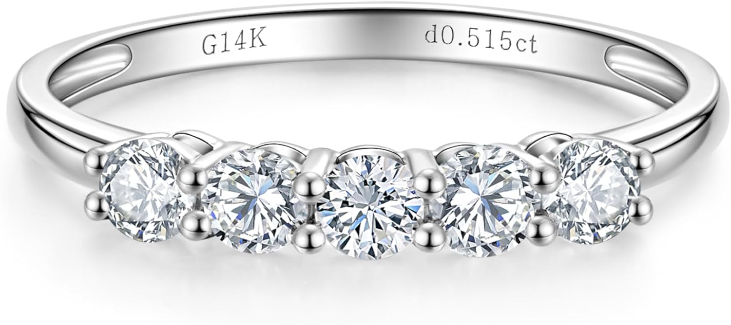 14k White Gold 0.5 - 2 Carat Three-Stone IGI Certified LAB Grown Diamond Rings for Anniversary Wedding Promise Engagement, Lab Created Diamond Eternity Rings Wedding Bands Jewelry Gifts for Women