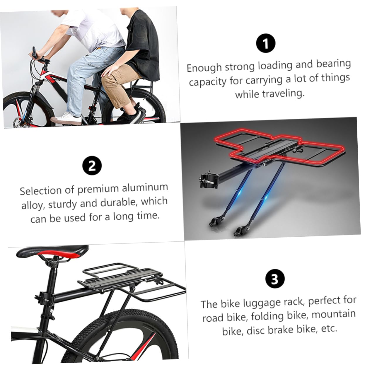 Kisangel 1pc Bike Rear Cargo Rack Sturdy Holder for Easy Installation Strong Load-Bearing Capacity Material for Travel and Everyday Use Compatible