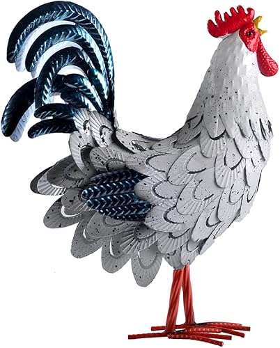 Estatua de gallo escultura de pollo, decoración de jardín, arte de metal para decoración de patio al aire libre (#E)