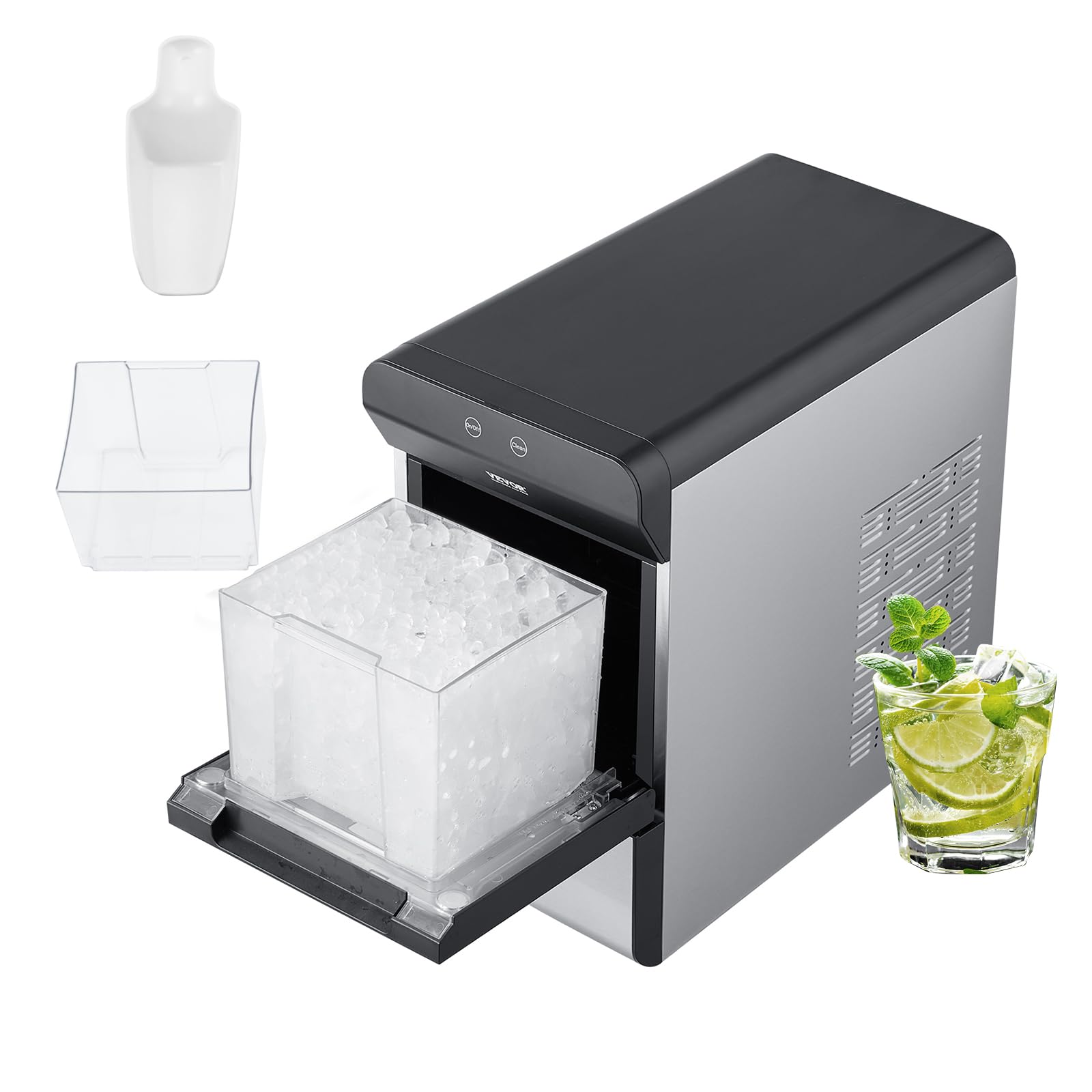 VEVOR Nugget Ice Maker, 37lbs in 24 Hrs, Manual & Auto Refill Countertop Nugget Ice Maker Self