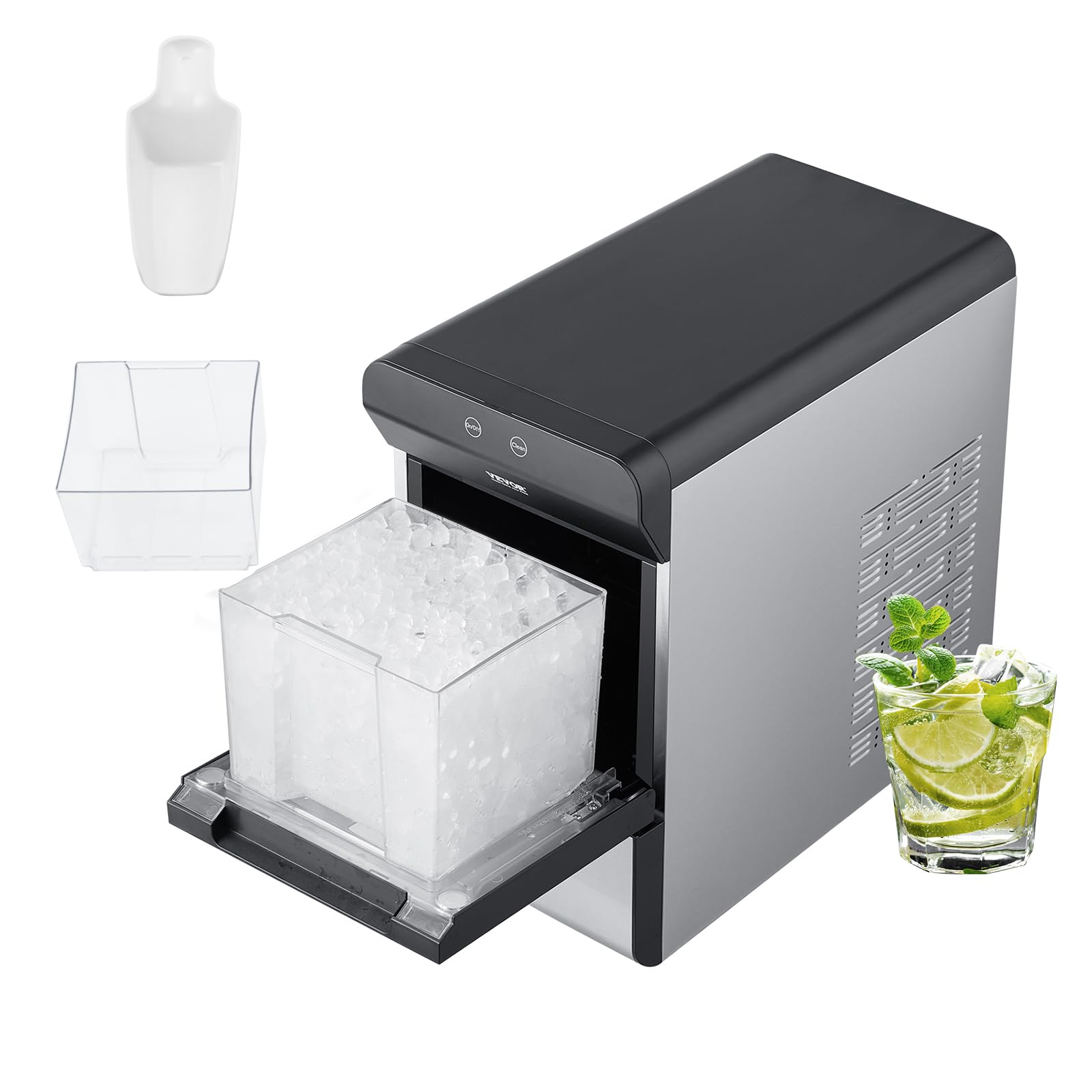 VEVOR Nugget Ice Maker, 37lbs in 24 Hrs, Manual & Auto Refill Countertop Nugget Ice Maker Self Cleaning Portable Nugget Ice Maker for Home Office Party RV, with Scoop and 4.8lbs Storage Basket