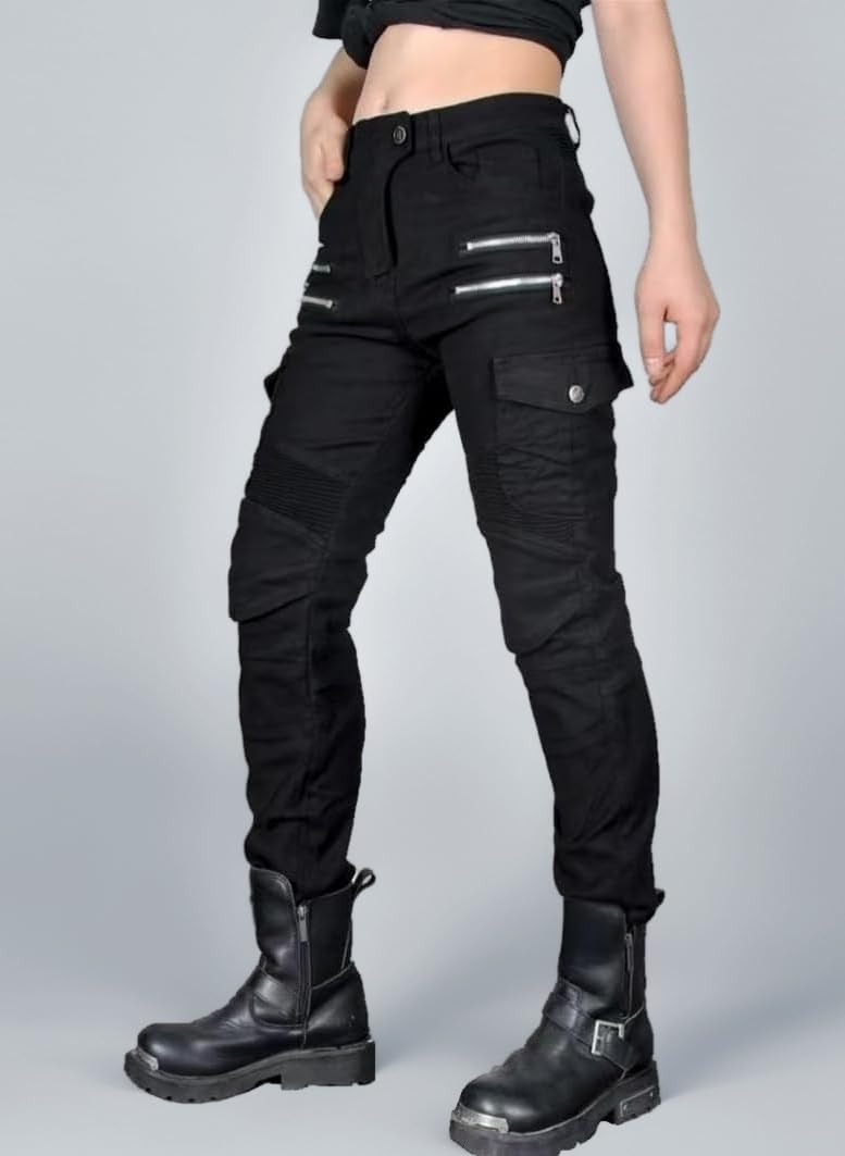 Women Moto Jeans Motorcycle Pants Motorbike Biker Trousers with Zipper