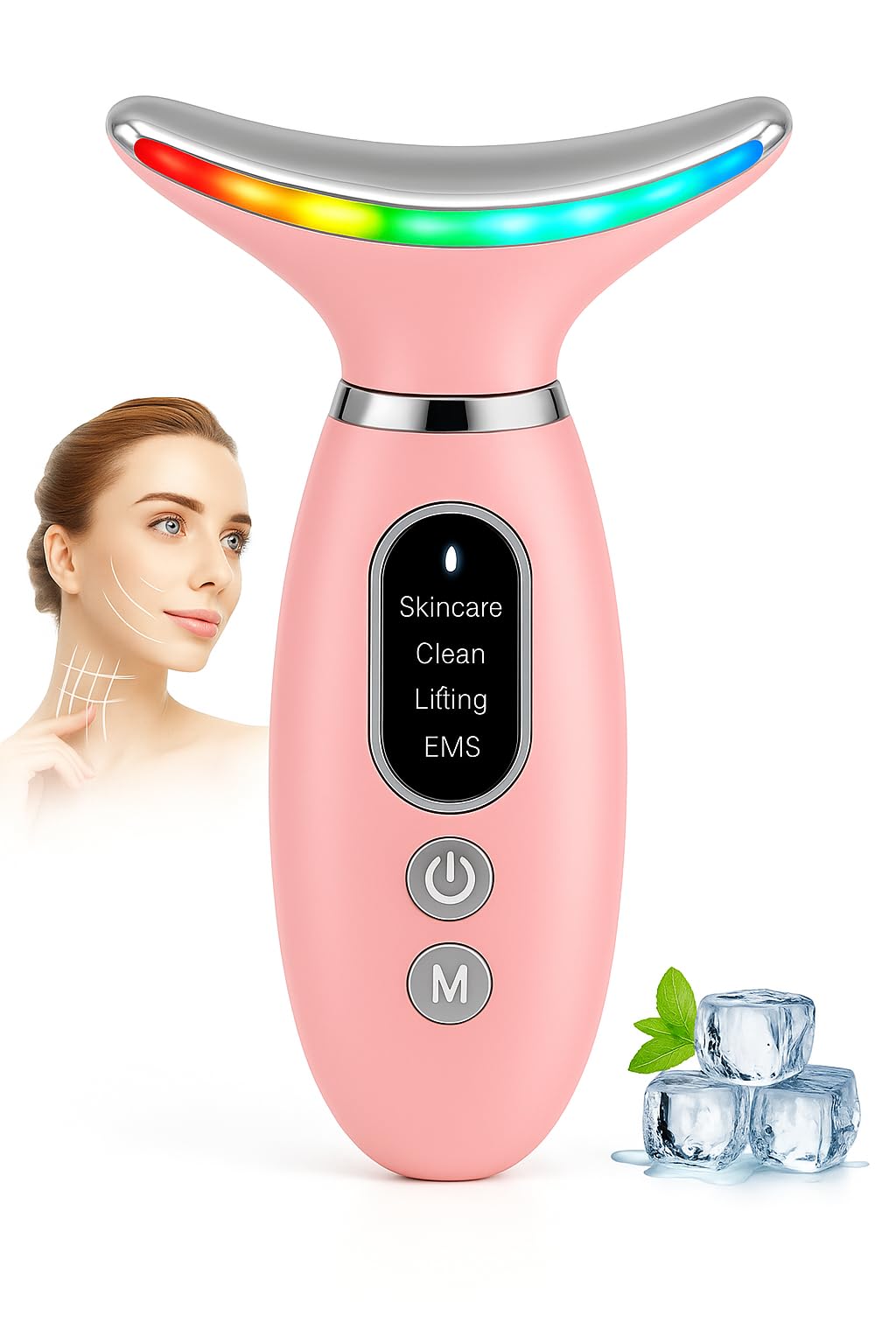 Masajeador Facial Radiofrecuencia Eléctrico Antiarrugas - Aparato Facial 45°C y Tecnologia EMS, Reductor de Papada, Lifting Facial, Terapia LED 3 Colores - Maquina de Belleza y Skincare