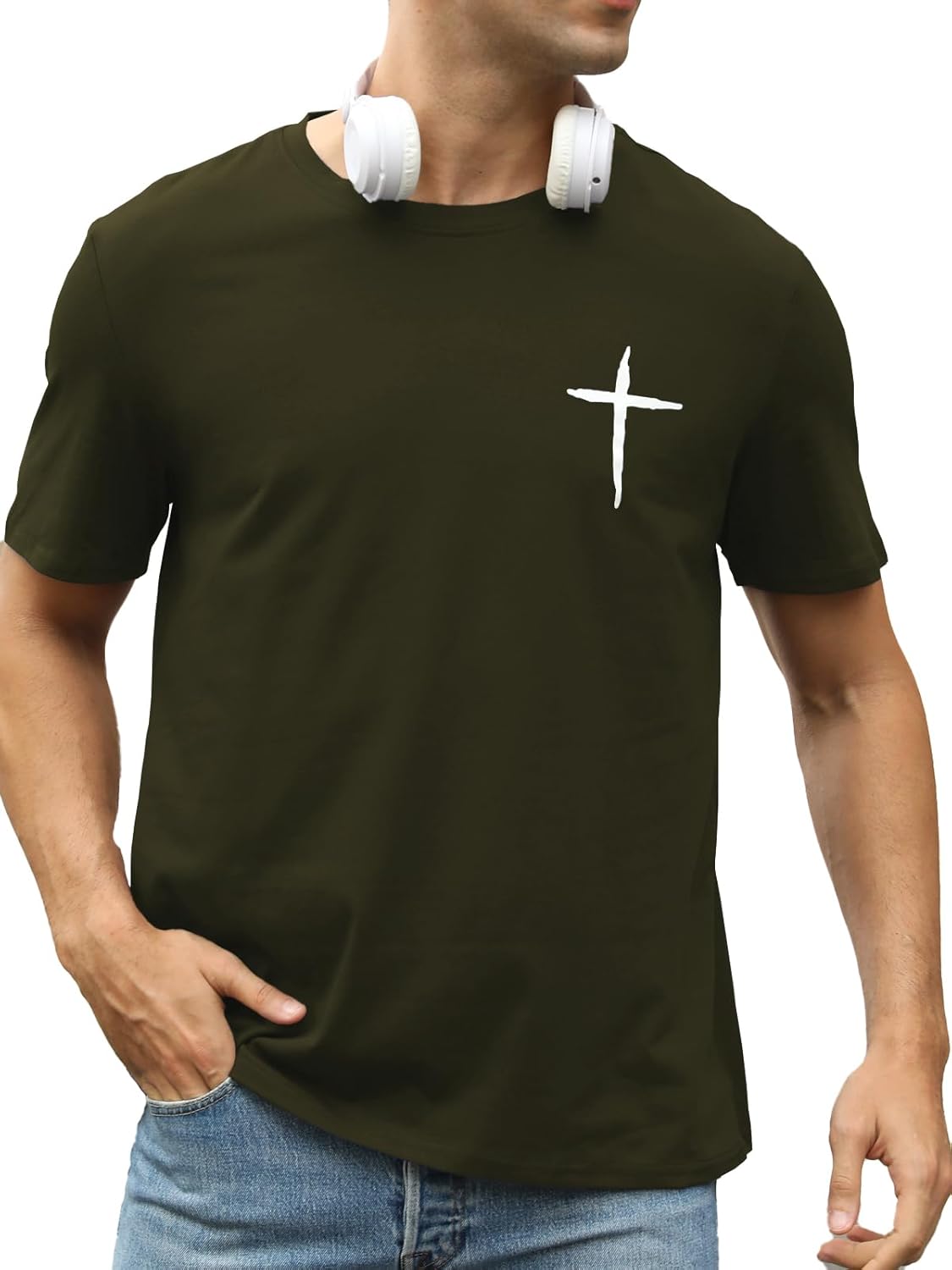 Mens Short Sleeve Cotton T-Shirts Crew Neck Jesus Cross Printed Shirts Faith Christ Shirts - Image 2
