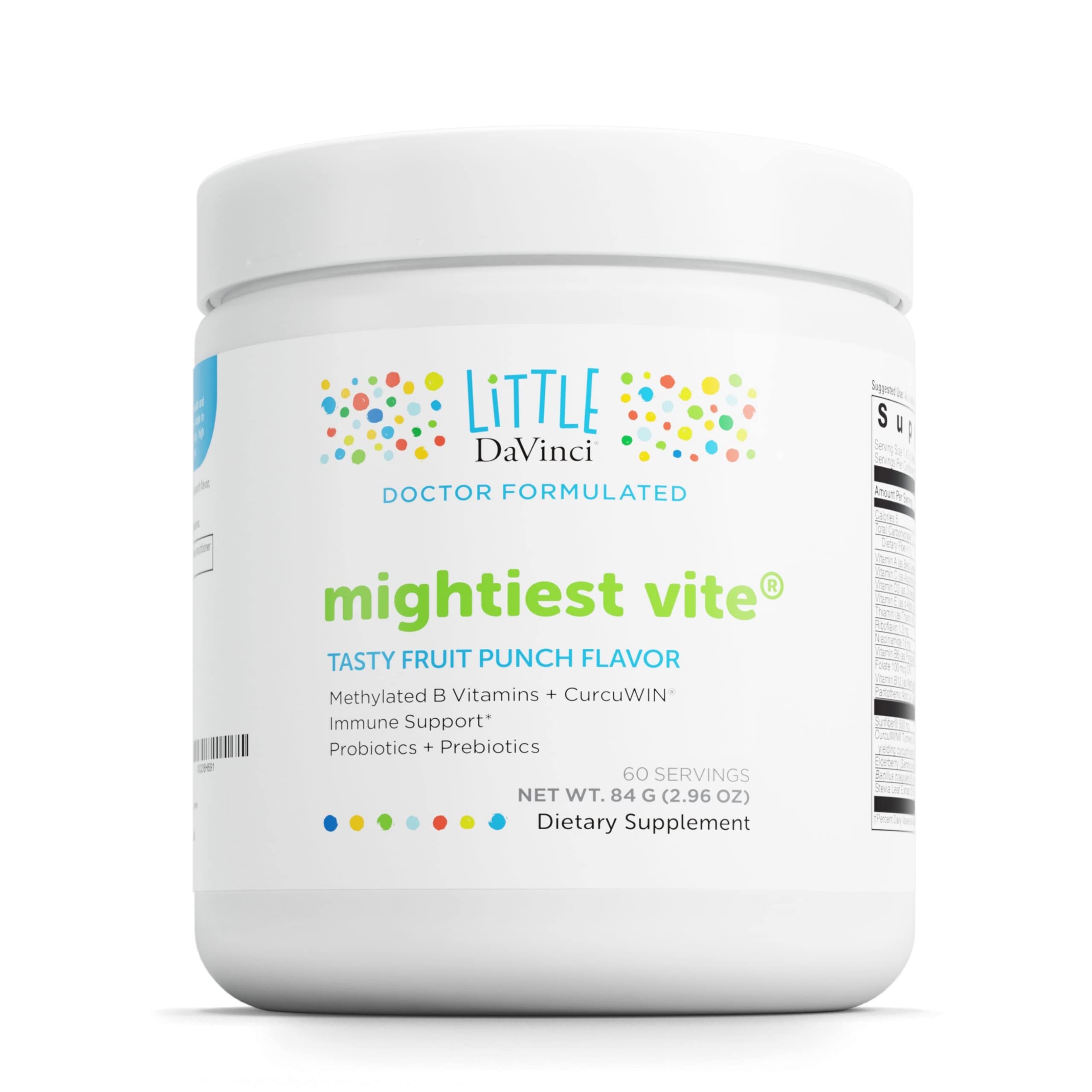 DAVINCILittle Mightiest Vite - with Probiotics and Prebiotics - Helps Immune System, Digestive Health, Gut Health and Healthy Brain* - with Vitamins and More - Fruit Punch Flavor - 84 g, 60 Servings