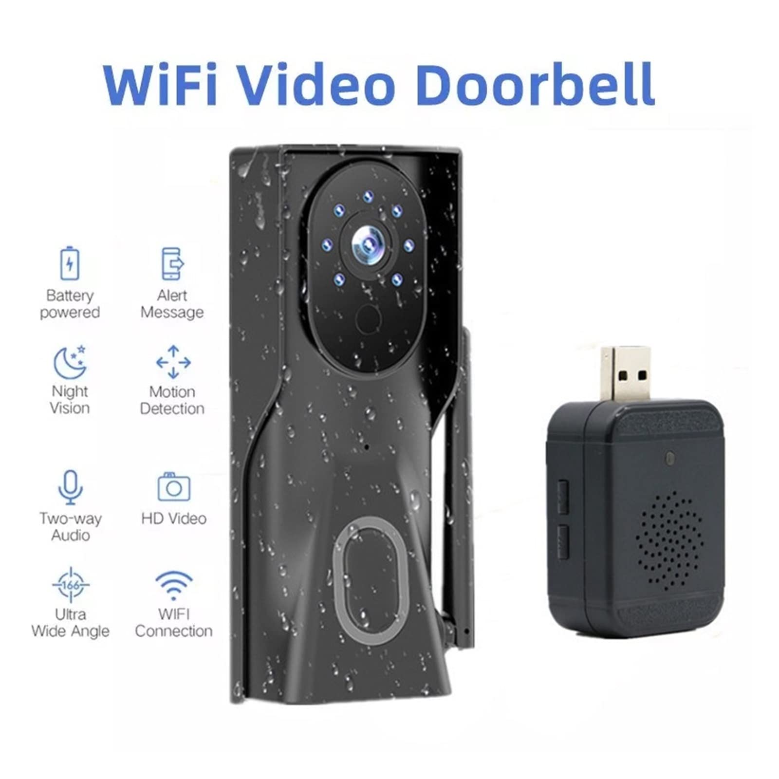 Videoportero con cámara de alta definición, Tuya Smart Home Video Timbre Cámara Al aire libre Timbre inalámbrico Intercomunicador for protección de seguridad del hogar Timbre de la puerta Audio claro,