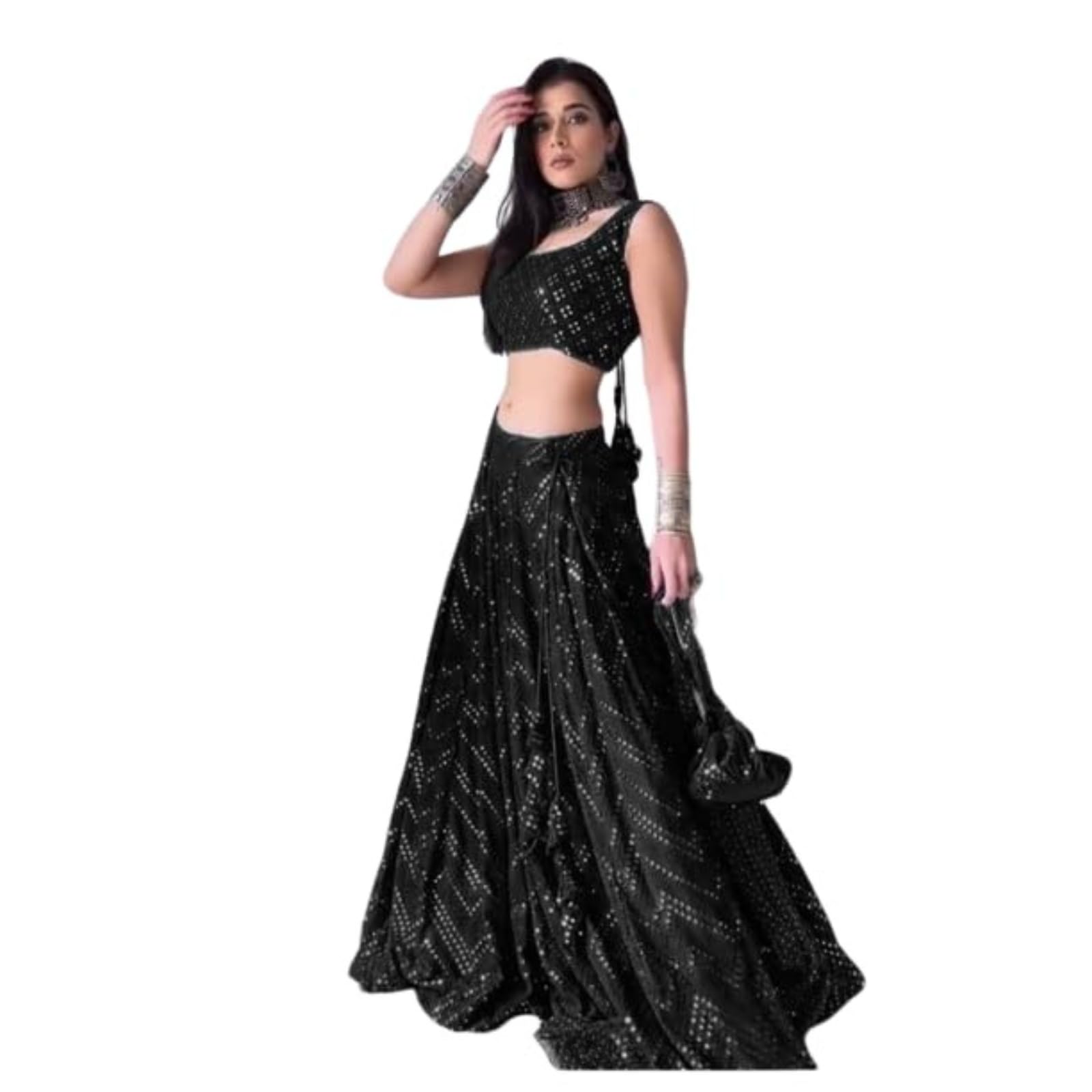 Women's Embroidered Semi Stitched Lehenga Choli Dupatta set with unstiched blouse piece and Flare Lehenga choli