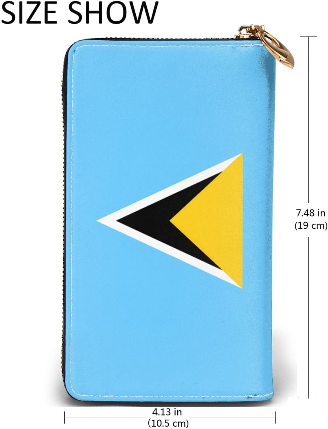 Flag of Saint Lucia Long Zip Around Wallet for Women, Large Capacity RFID Leather Wristlet Wallet with 12 Card Slots Coin Purse, Fashion Clutch Purse with Wrist Strap
