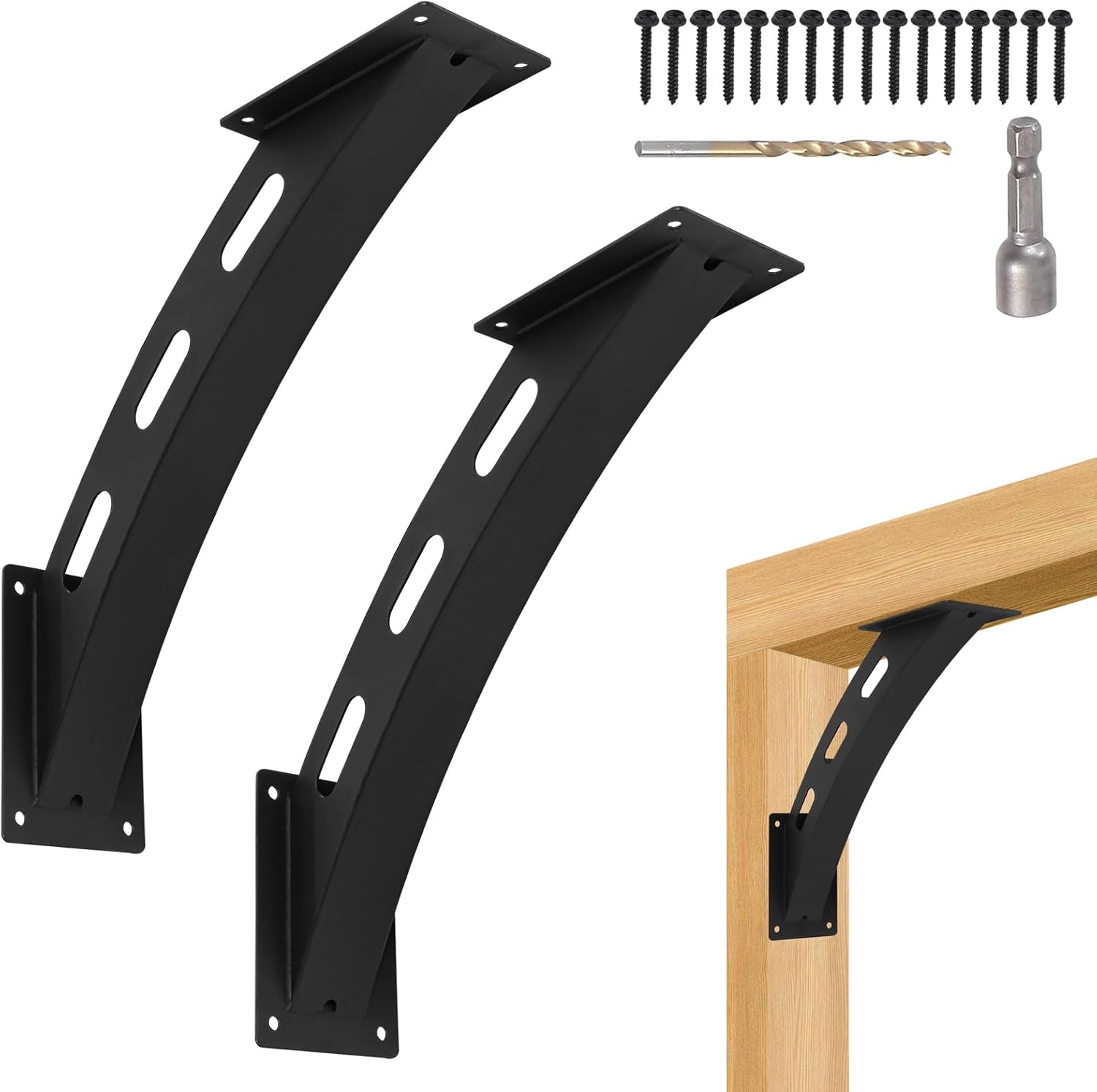 2 Pcs 45 Degree Angle Brackets, Curved Wood Post Beam Corner Support Brackets - 45-Degree Angle Pergola Brackets for Gazebo, Patio, Porch, Log Cabin & More
