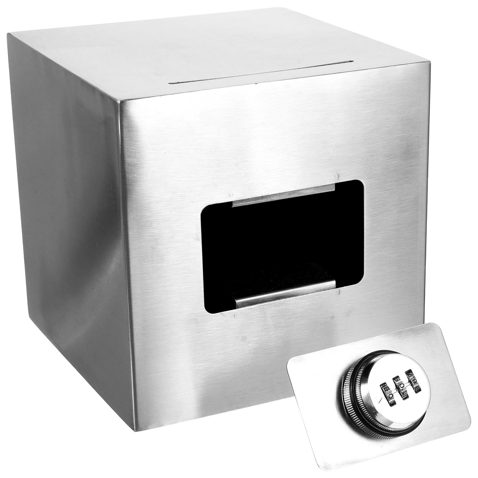 Tirelire Coffre-Fort Bancaire Sécurisé avec Cadenas en Acier Inoxydable Argenté, Grosse Capacité, Facile à Ranger, pour Garçon et Filles et Adultes