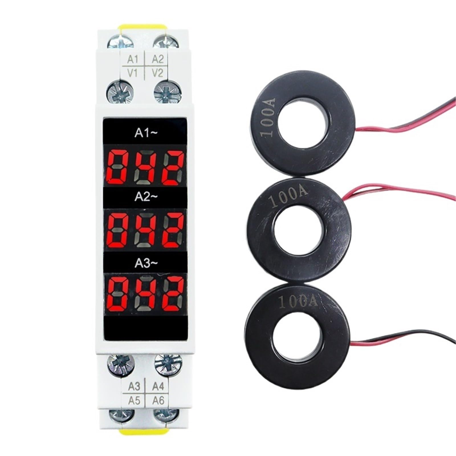 1 szt. Mini Din Rail trójfazowy cyfrowy wyświetlacz modułowy miernik prądu wskaźnik LED 1-100A 220V 380V