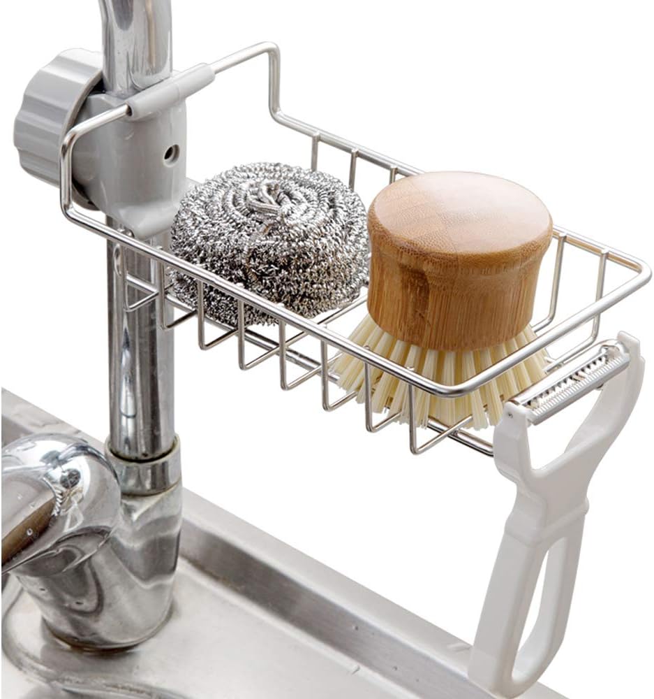 TuuTyss Stainless Steel Sink Faucet Sponge Holder Sink Caddy Organizer for Kitchen Accessories
