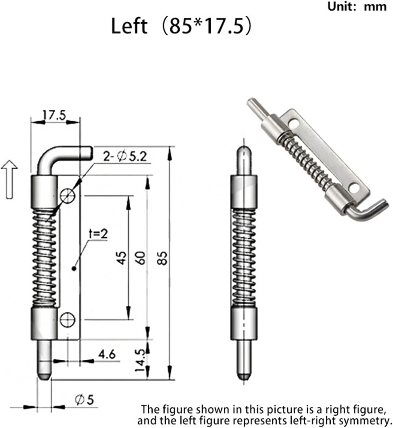 Stainless Steel Spring Pin Hinge Automation Equipment Industrial Cabinet Door 1Pcs(Left-(85x17.5))