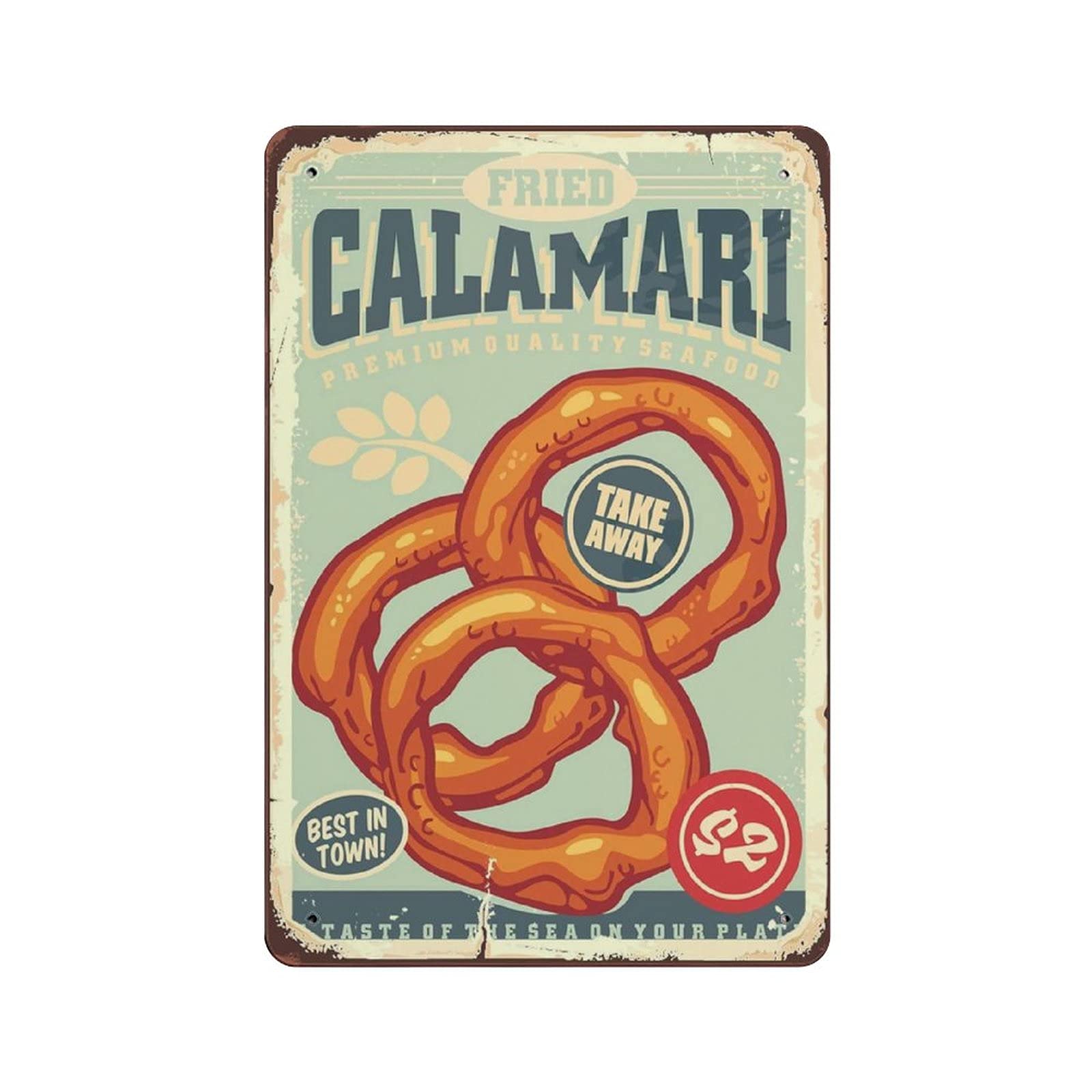 Metal Tin Sign Fried Calamari Tin Sign Metal Aluminum Sign Vintage Wall Decor Retro Poster for Bars Restaurants Cafes Pubs Home Decoration 12"x8"