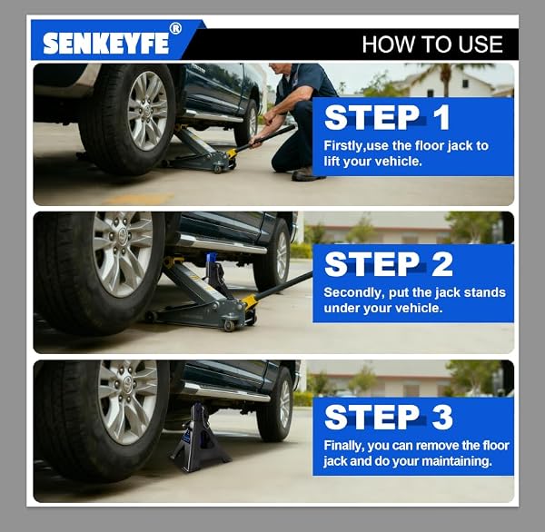 SENKEYFE 6 Ton (13,200 LBs) Jack Stands with Double Pin Locking,Rubber Cover and Large Foot Base,15"-23" Adjustable Height,Heavy Duty Car Jack Stands,Lifting Bus,RV,SUV,MPV,Pickup,ATV/UTV,1 Pair,Blue by SENKEYFE - Used condition - Image 7