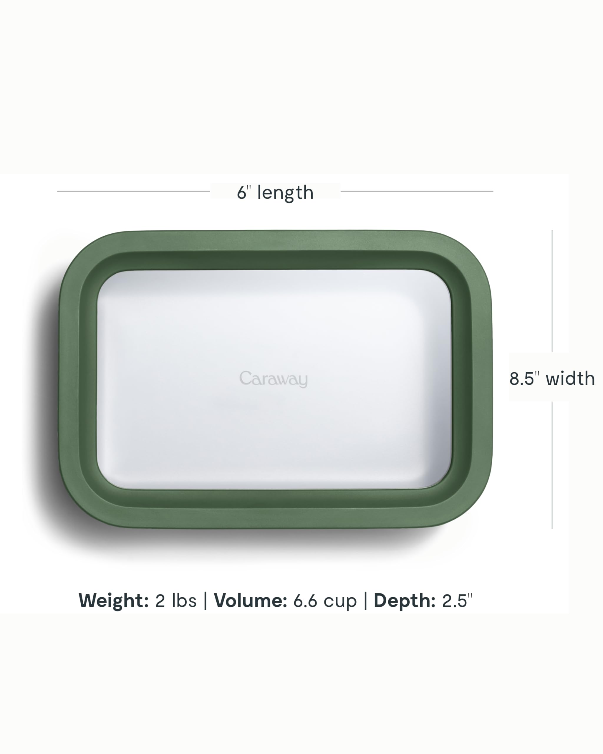 Caraway Glasbehälter für Lebensmittel, 6,6 Tassen, Keramikbeschichtung, ungiftig, antihaftbeschichtet, Lunchbox, Behälter mit Glasdeckeln. Spülmaschinen-, ofen- und mikrowellengeeignet, Salbei