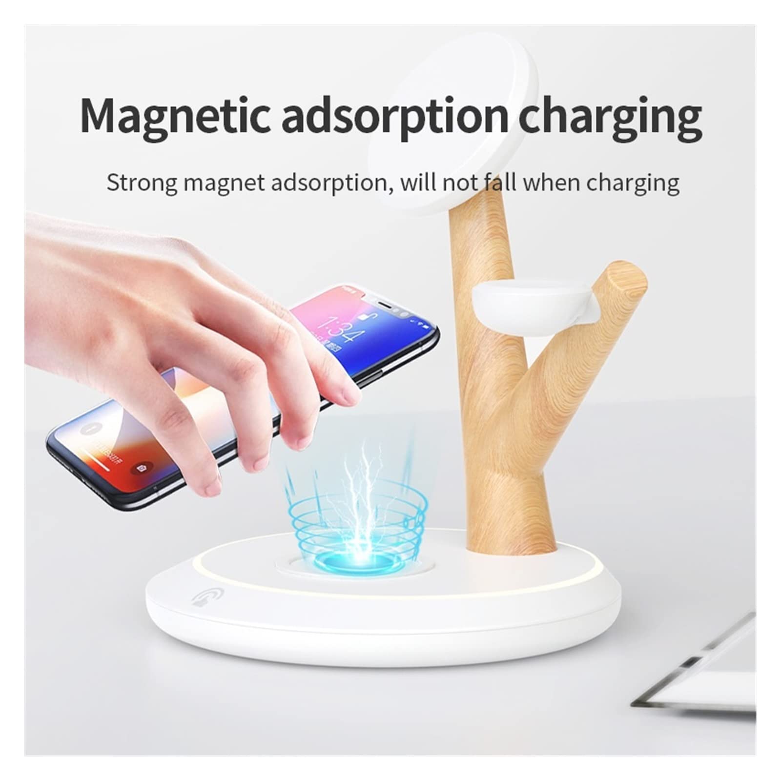 Magnetyczne ładowarki bezprzewodowe do telefonu Lampa 3 w 1 ze stacją ładującą indukcyjną do akcesoriów do zegarków słuchawkowych(Silver)