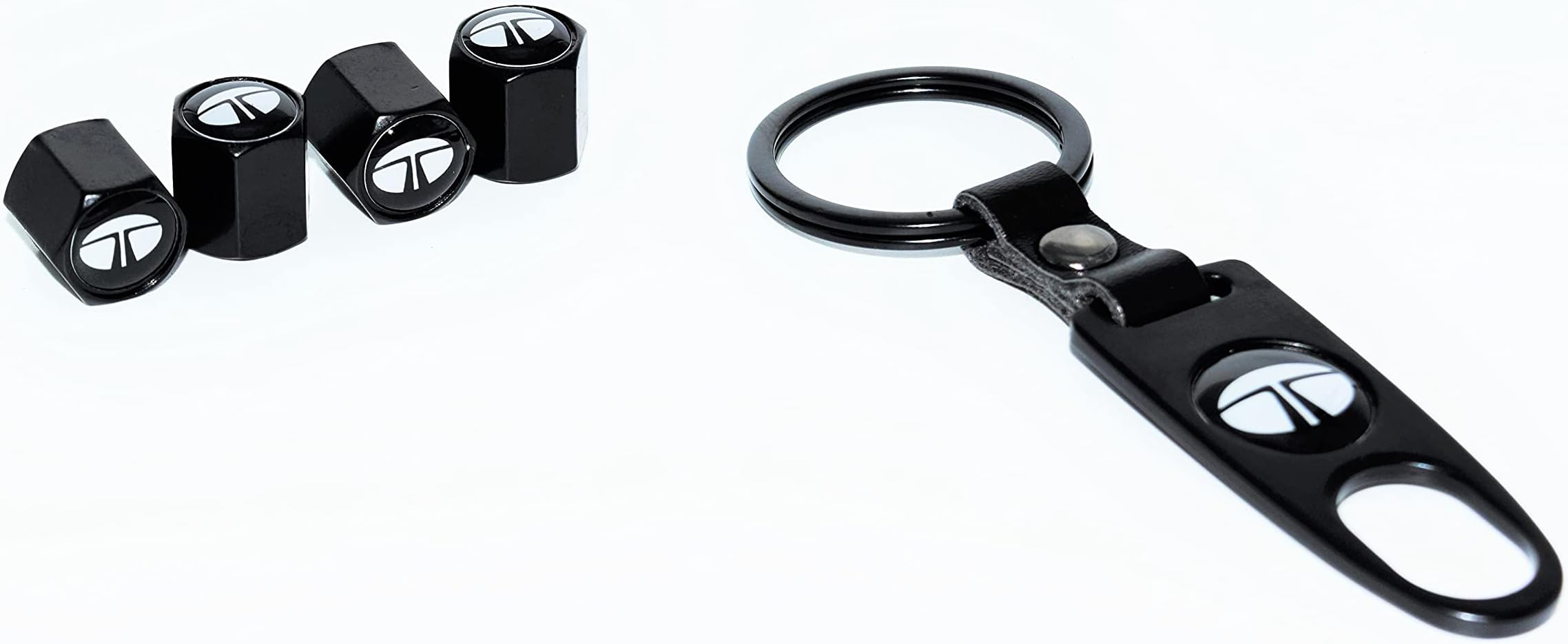 Careflection Premium Car Tyre Valve Cap Air Cap Car Tyre Valve Stem Cap Air Covers with Keychain Compatible for All Tata Cars Black