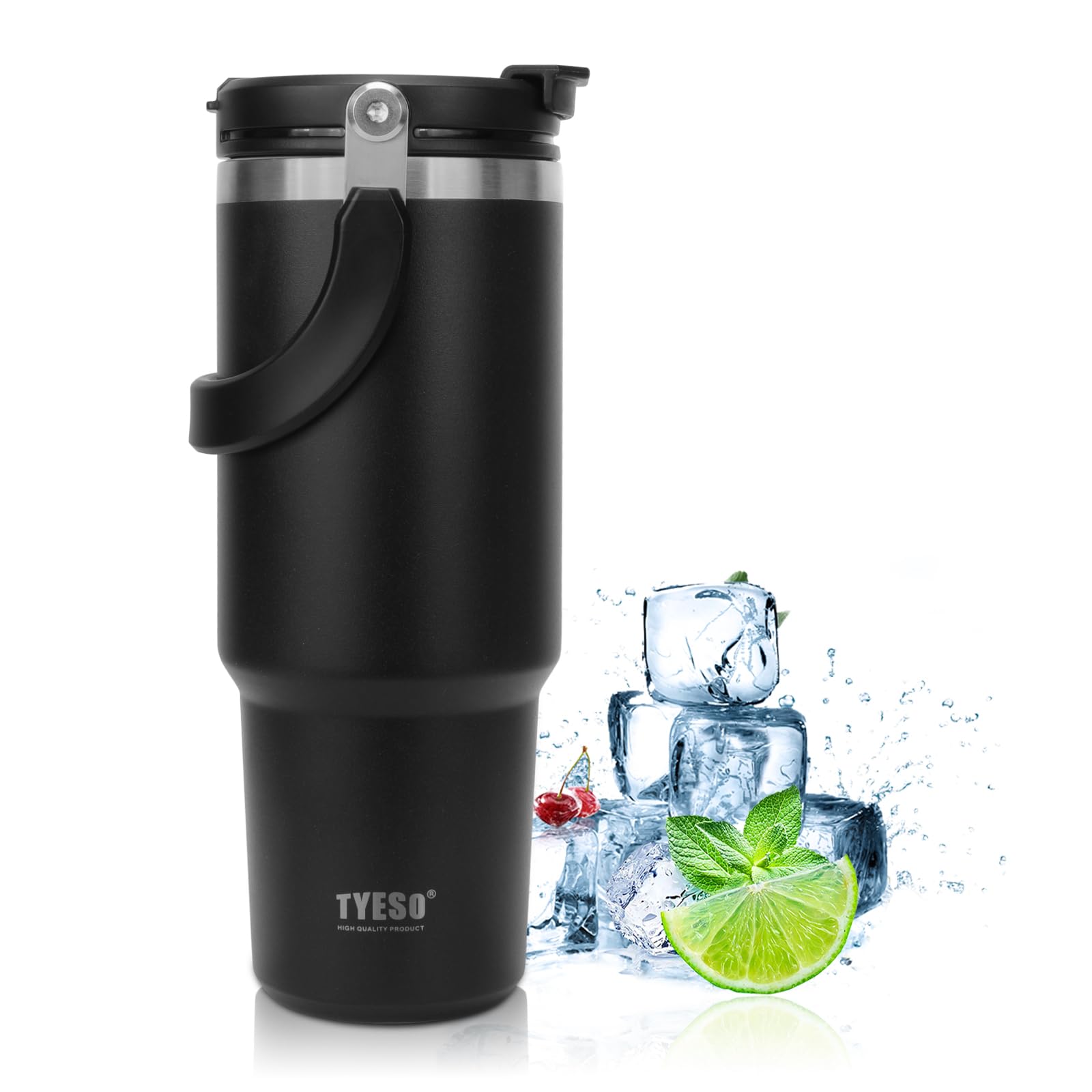 Riley Joy30oz Travel Mug with Straw and Handle, 100% Leak Proof Stainless Steel Water Bottle, BPA Free - Dishwasher Safe - Car Coffee Cup