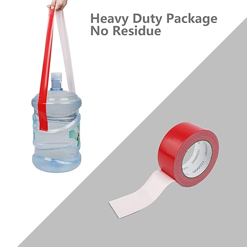 Miniatura 9 de COSIMIXO Paquete de 5 cintas adhesivas rojas resistentes, 2 pulgadas x 30 yardas, fuerte, flexible, sin residuos, para todo tipo de clima y desgarro