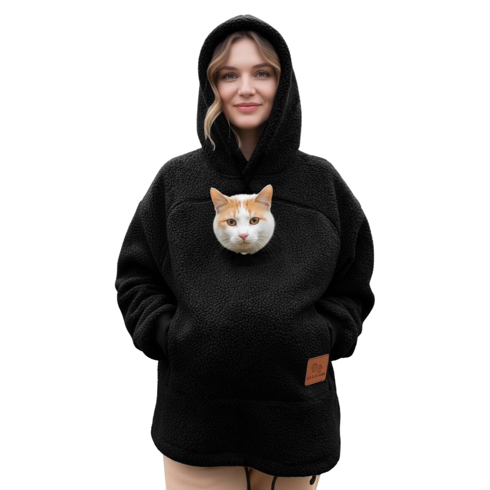 Sweat à capuche animaux unisexe noir XXL à manches longues