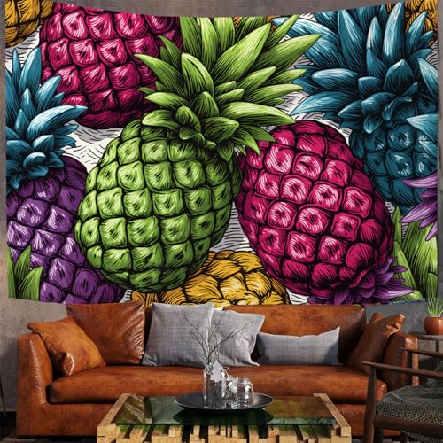 Tapisserie murale ananas coloré grande taille 230x150 cm style graffiti