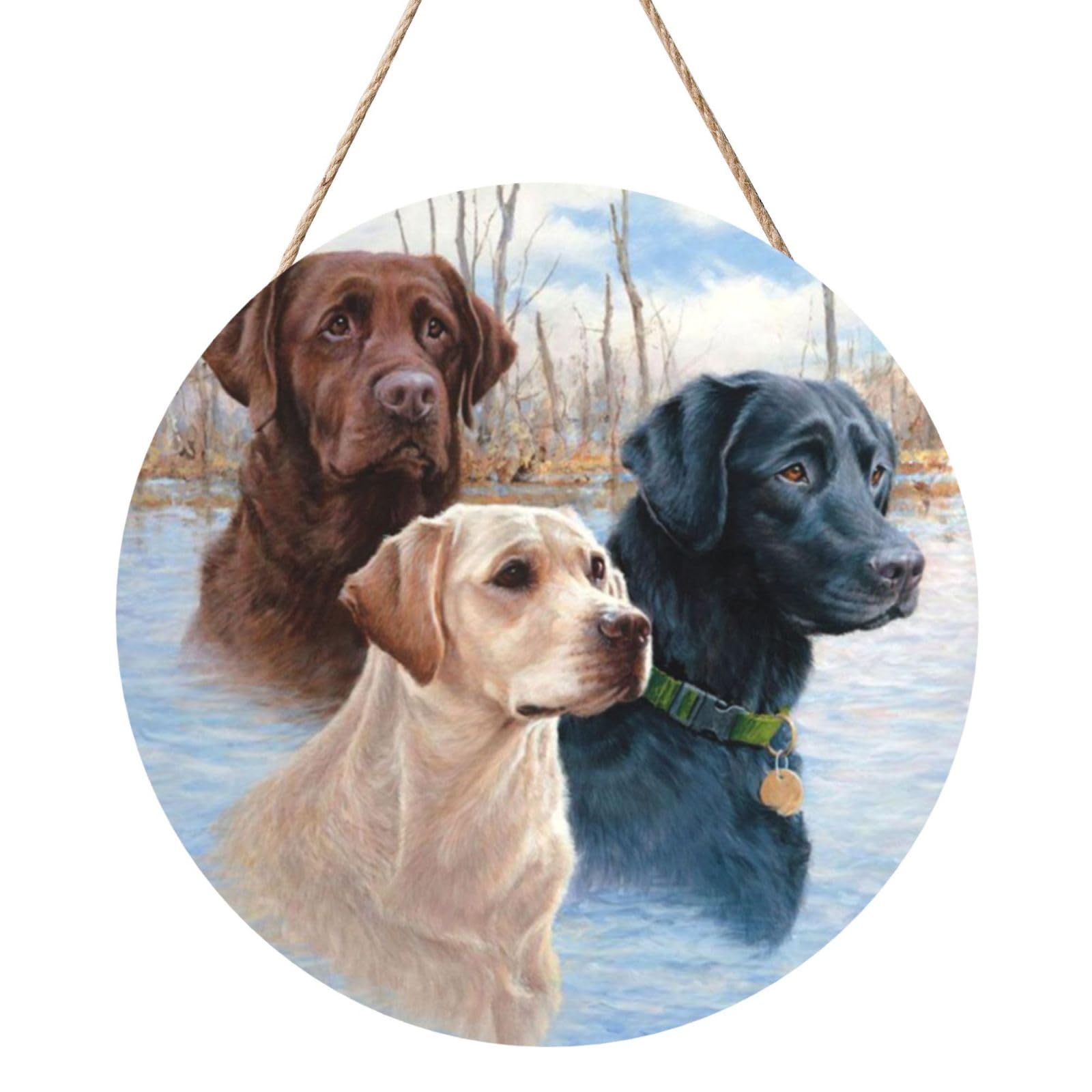 InOmak Labrador Retriever Dog Puppy Art, Round Wood Panel Painting 12 in, Wall Hanging Painting For Home