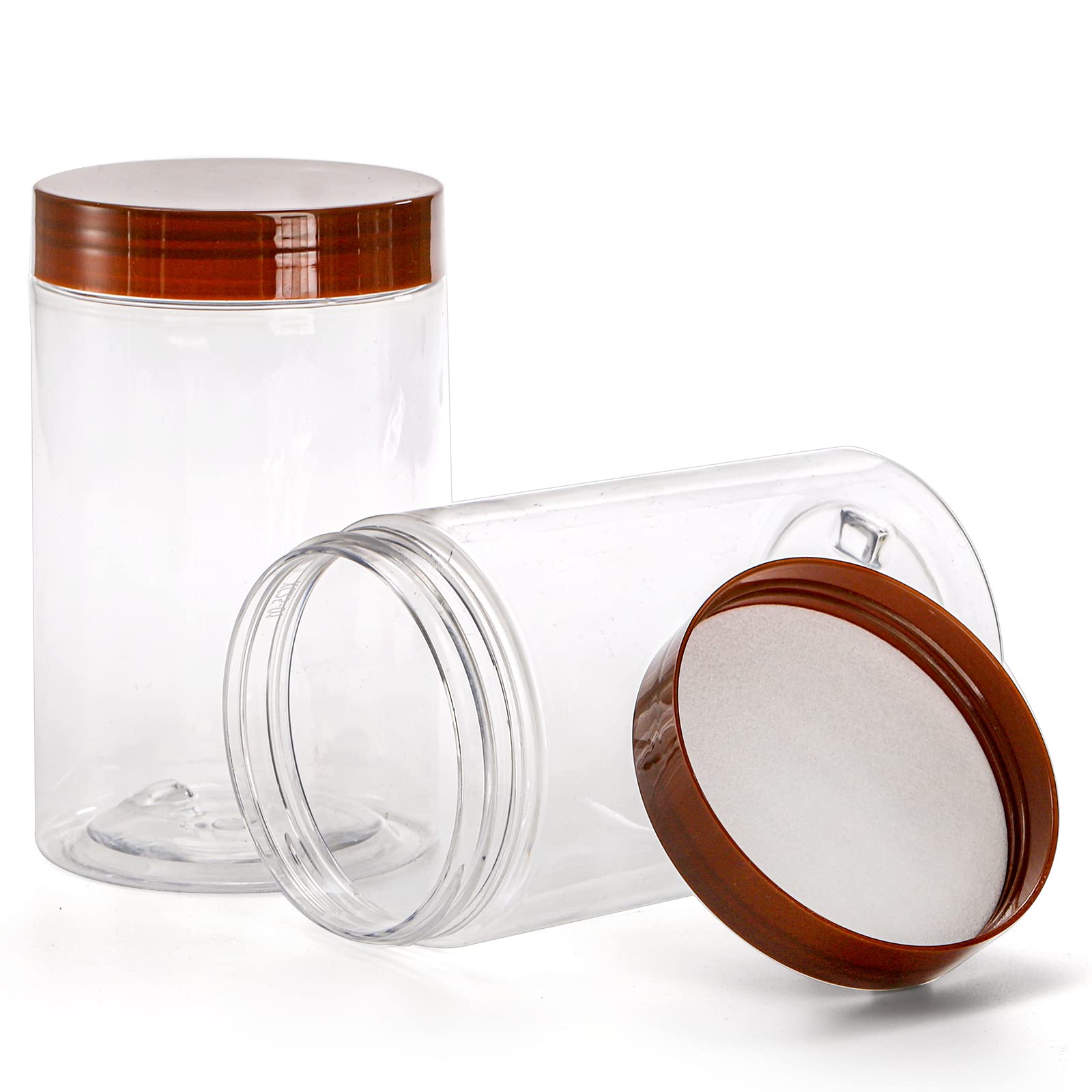 Fasmov Lot de 12 bocaux vides en plastique transparent avec couvercles à visser, parfaits pour la cuisine et le rangement de la maison, marron 350 ml