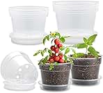 9 Pack 8/7/6 Inch Clear Nursery Pots for Plants with Saucer, Transparent Plastic Plant Pots with Drainage Holes, Sturdy Seedling Starter Pot, Garden Planter Pot for Succulents Flowers Herb Vegetables
