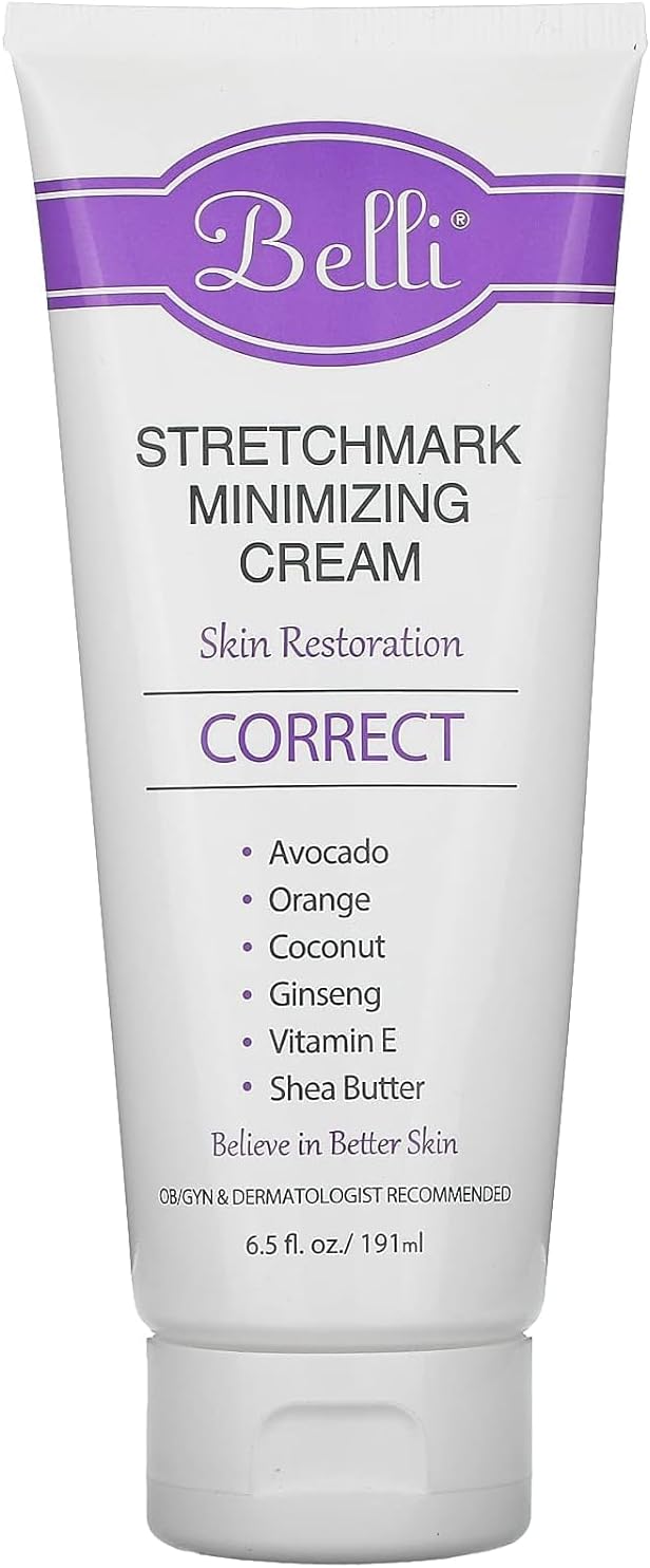 Belli Skincare Stretch Mark Cream for Pregnancy, Shea Butter & Coconut Body Moisturizer with Vitamin E, Paraben Free, Dermatologist Recommended, (6.5 Oz)