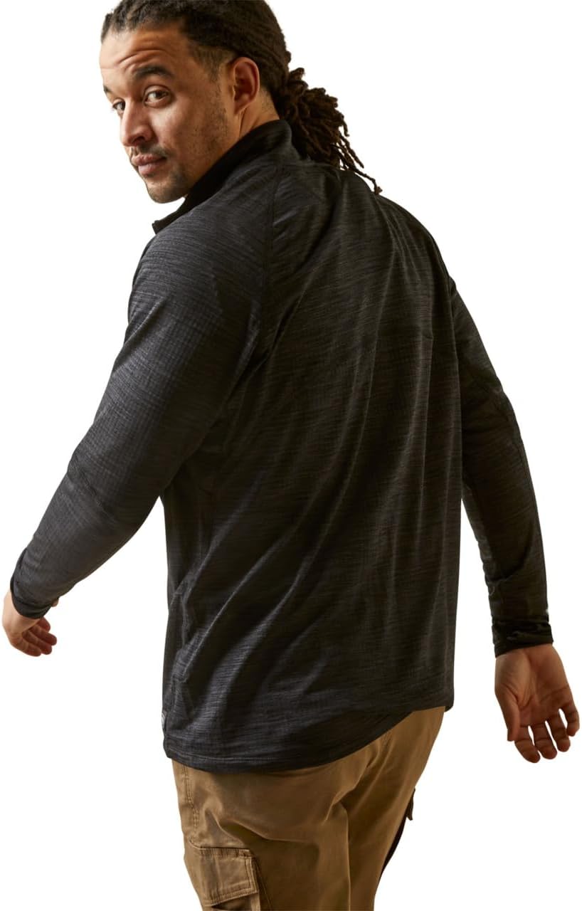 ARIAT Men's Rebar Gridwork Baselayer 1/4 Zip T-Shirt - Black, Large