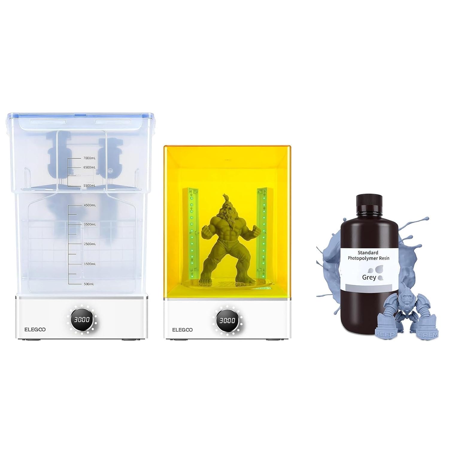 ELEGOO Mercury X Bundle Wash and Cure Station and ELEGOO Standard 3D Printer Photopolymer Resin Grey 1000g