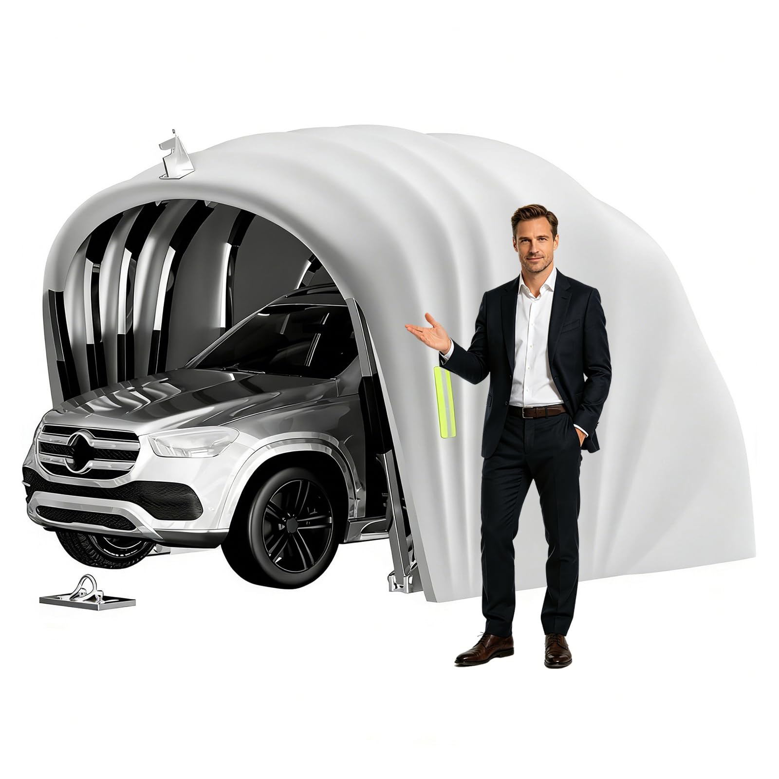 Halbautomatische Faltbare Auto-Garage 5,9 x 2,7m – Wetterfester Allwetter-Carport Mit Schloss, 600d Oxford-Gewebe, UV-Schutz & Wasserdicht, Ideal Für Pkw, SUV & Outdoor-Einsatz (5.9m)