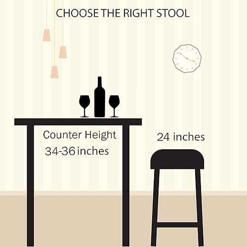 Miniatura 4 de Juego de 2 taburetes de bar – Taburetes de bar sin respaldo de 24 pulgadas de alto con patas de horquilla y asiento de madera para cocina, comedor o