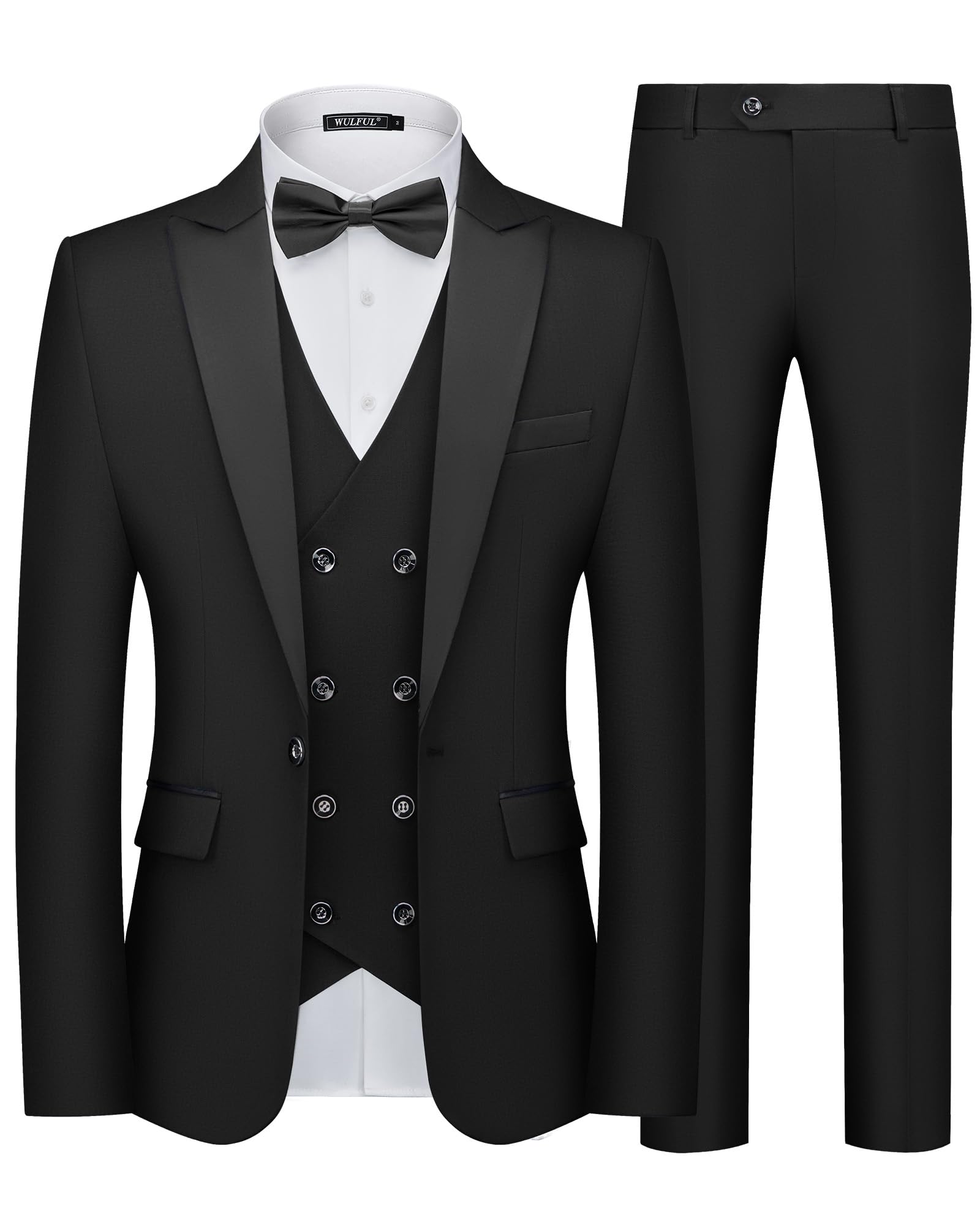 wulful Men's 3 Piece Suits Slim Fit Tuxedo Suit Set Double Breasted Suit Jacket Vest Pants Set for Wedding Prom-picture-26