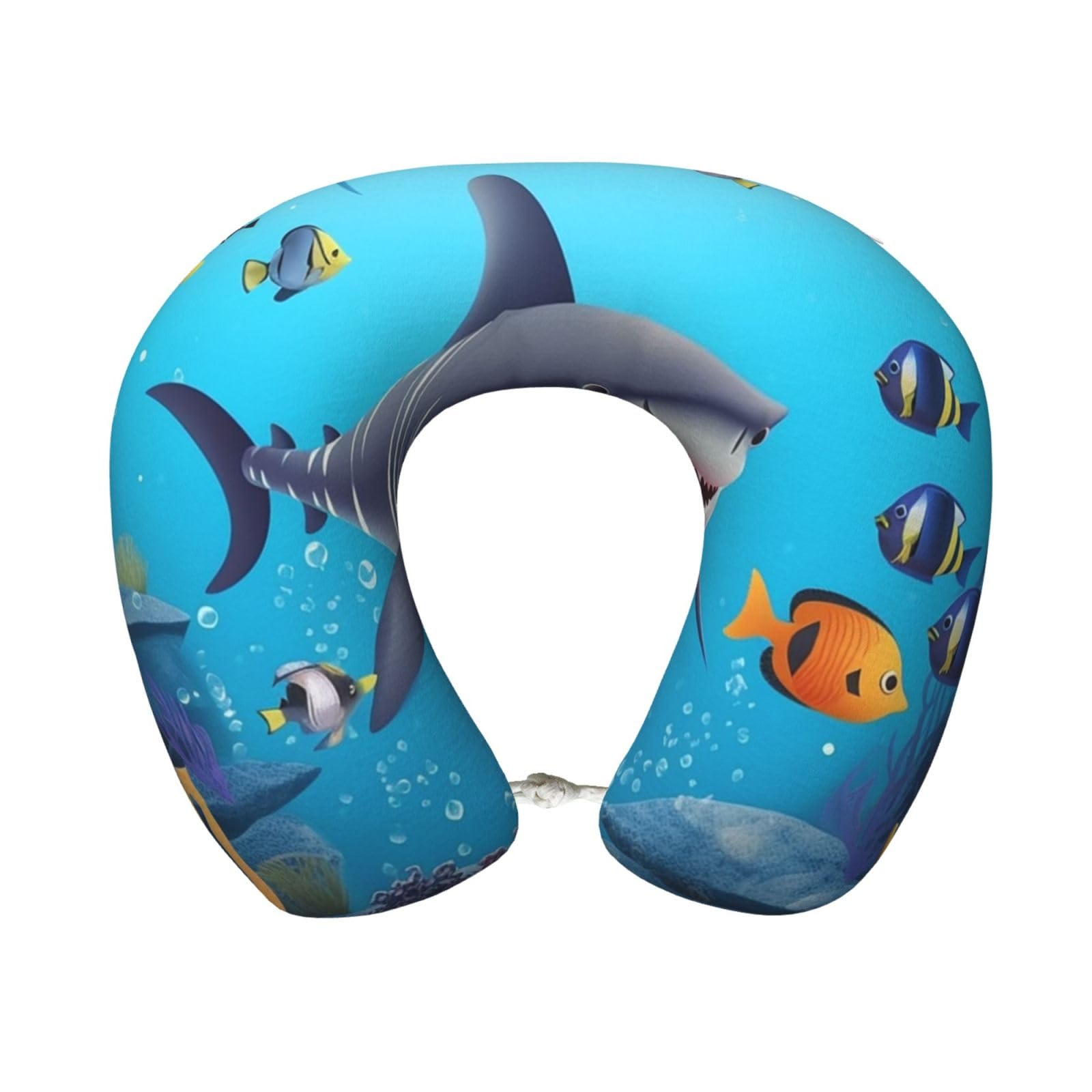 peiyeety Fish Ocean Theme Travel Pillow Memory Foam - Comfortable U Shape Neck Pillows for Sleeping, Neck and Head Support Portable Airplane Pillow Adjustable Flight Pillow, Washable Cover